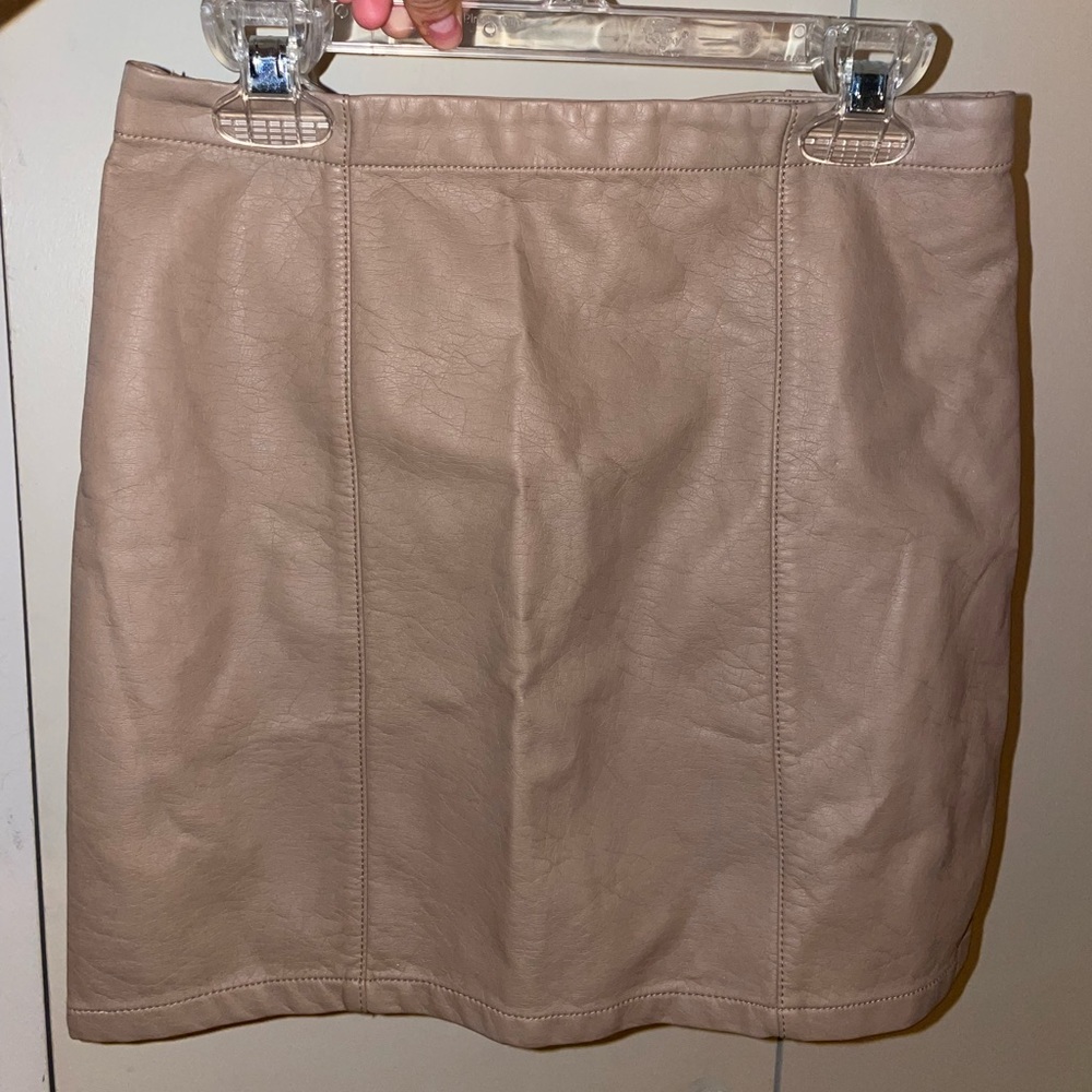 Tan leather mini skirt